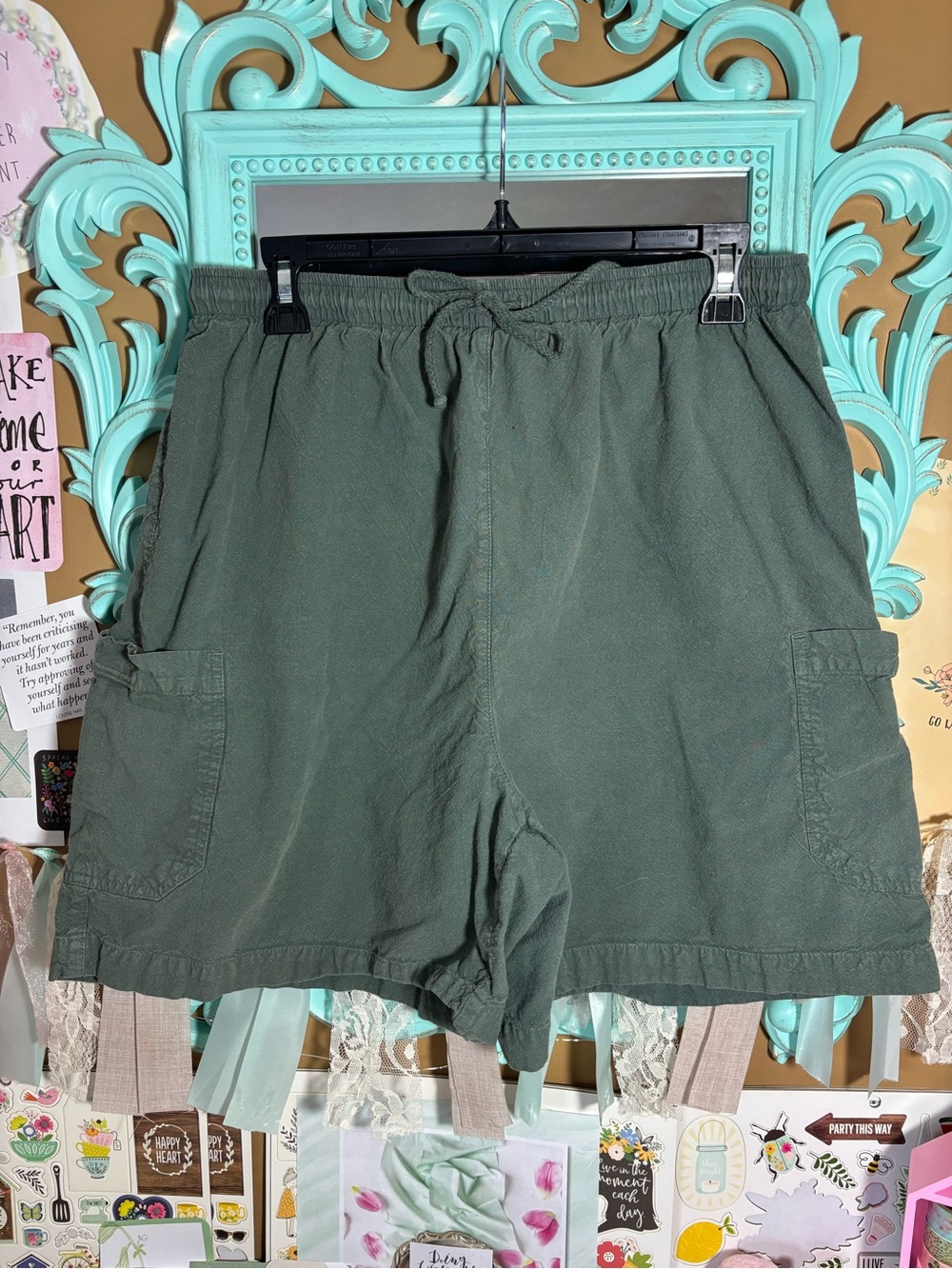 Vintage Erika & Co Green Drawstring Cargo Shorts Women’s Size XL Cotton 90s Y2K